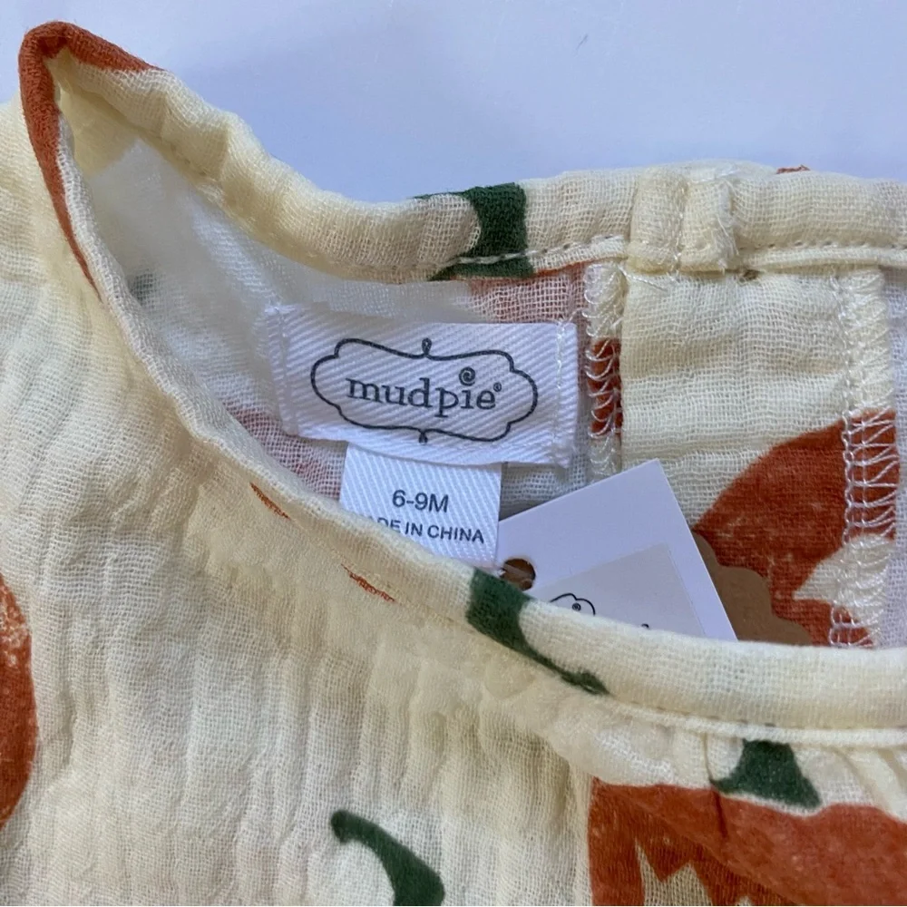 Mud Pie Halloween Outfit 6 9 Months NWT Pumpkins Baby Girl’s Orange Ivory New